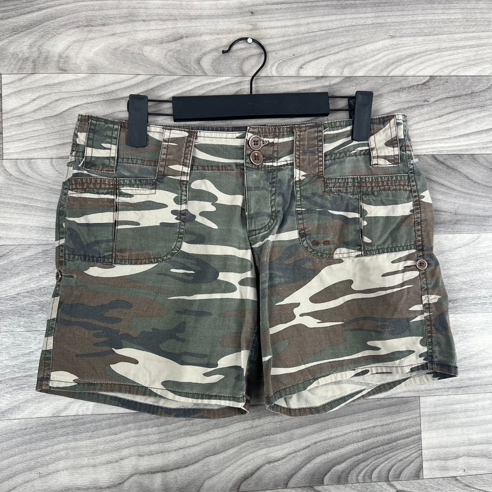 Vintage Havana‎ Cargo Shorts Women's Large Green Camo Cotton Low-Rise Button-Fly - Picture 5 of 16